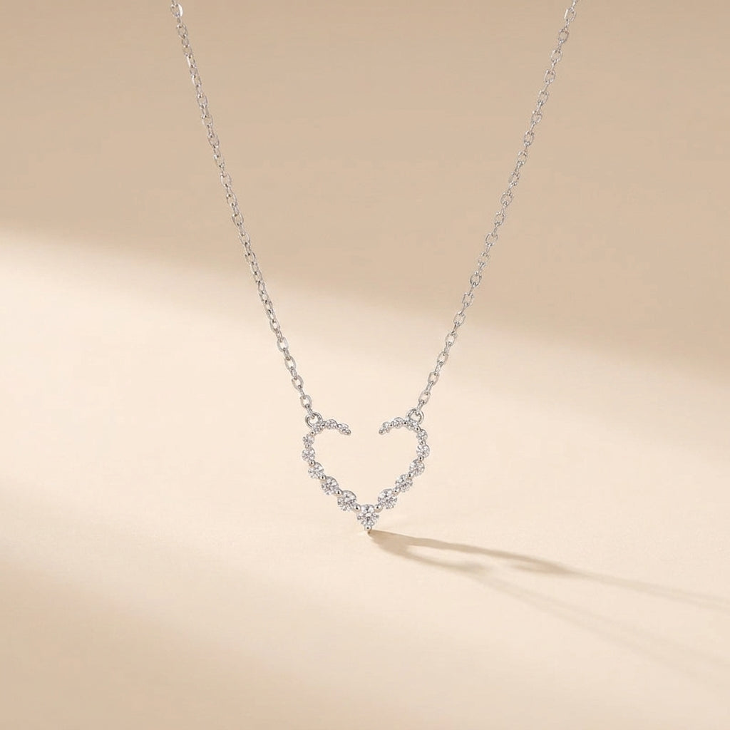 Buy Sparkling Open Heart Necklace - 925 Sterling Silver - Necklaces at Presentopia