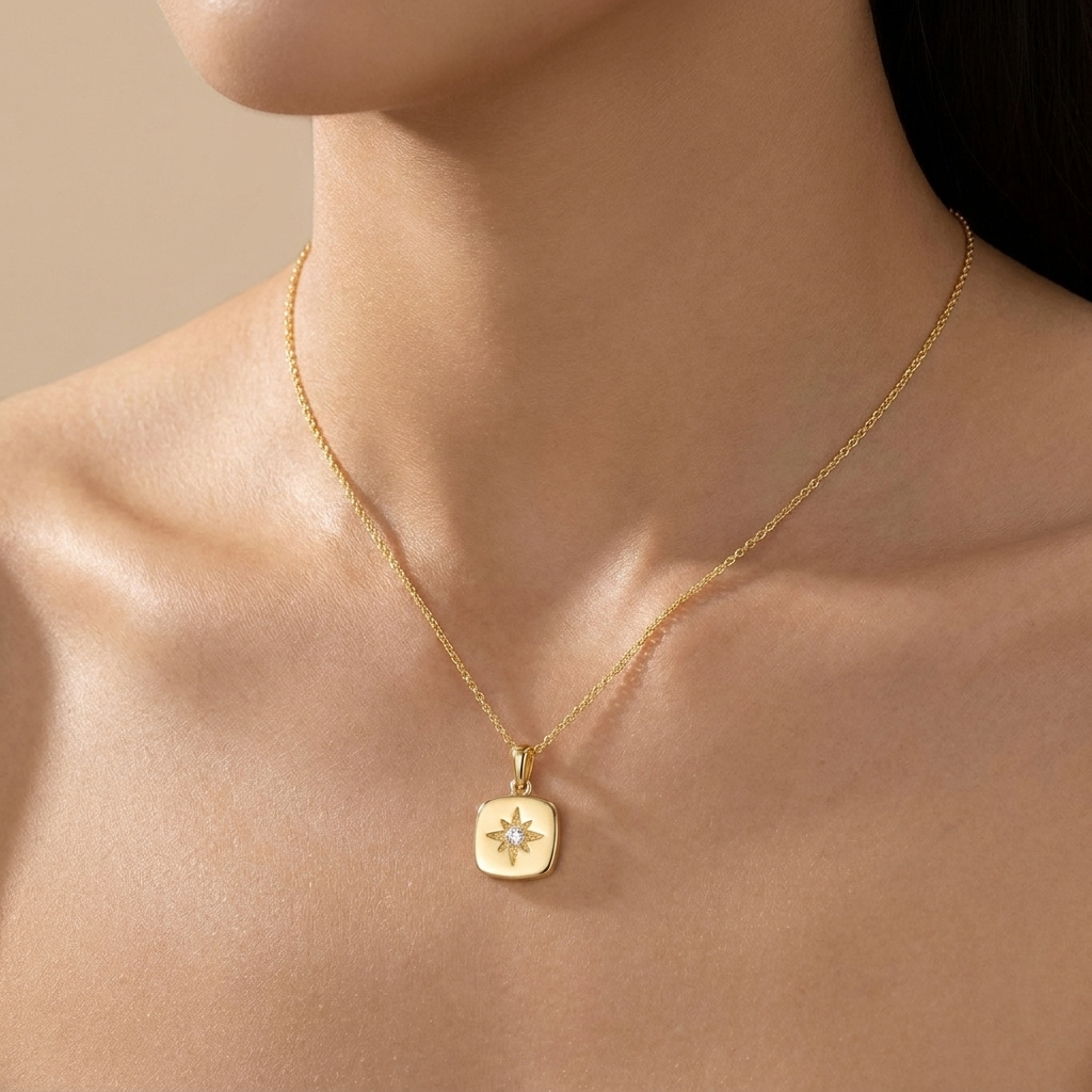 Starburst Compass Pendant Necklace - Gold Plated 925 Sterling Silver | Pinky Promise