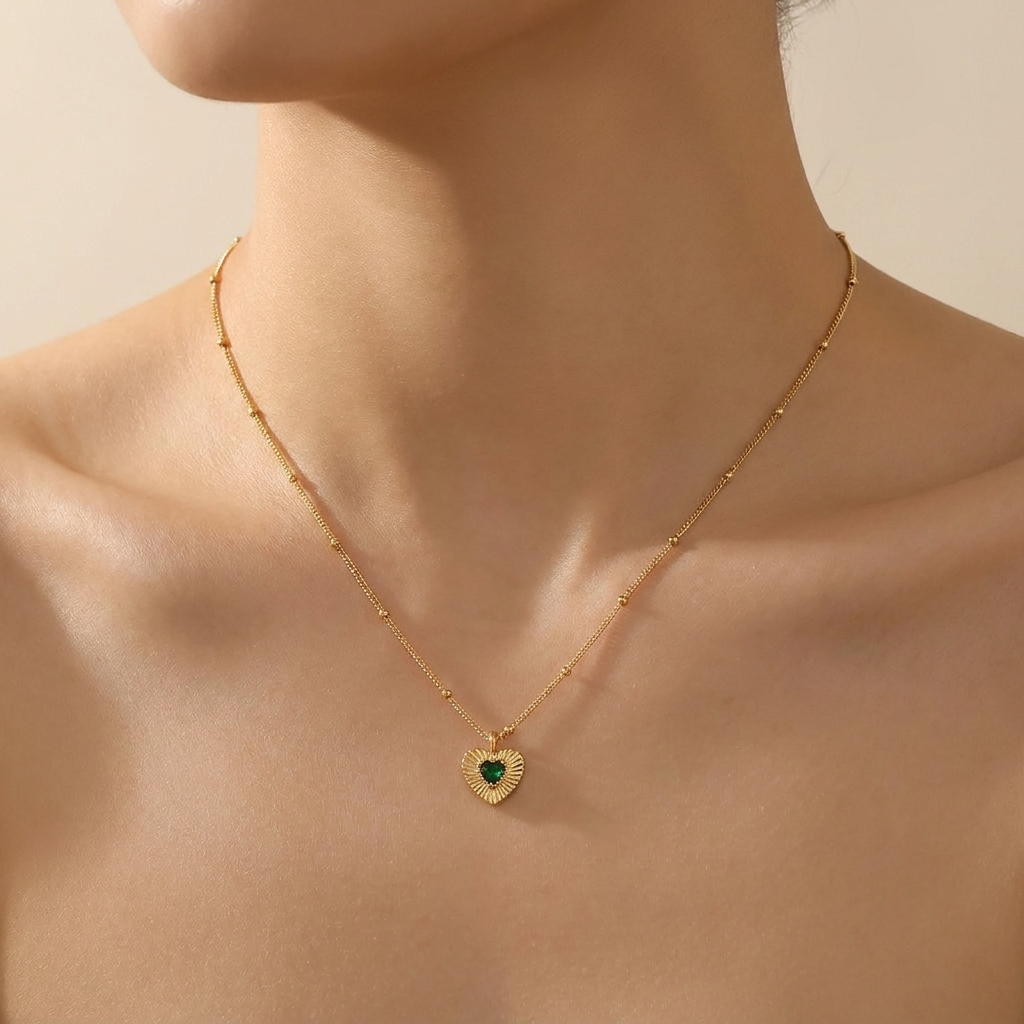 Buy Sunburst Emerald Heart Pendant Necklace - Gold Plated 925 Sterling Silver - Necklaces at Presentopia - View 2