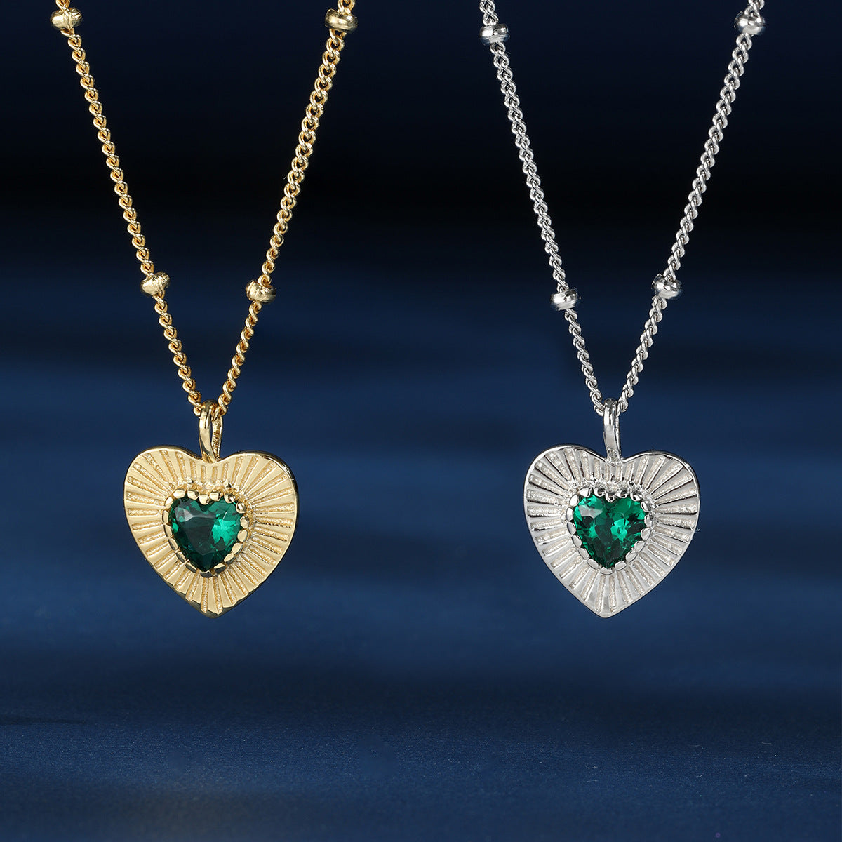 Buy Sunburst Emerald Heart Pendant Necklace - Gold Plated 925 Sterling Silver - Necklaces at Presentopia - View 3
