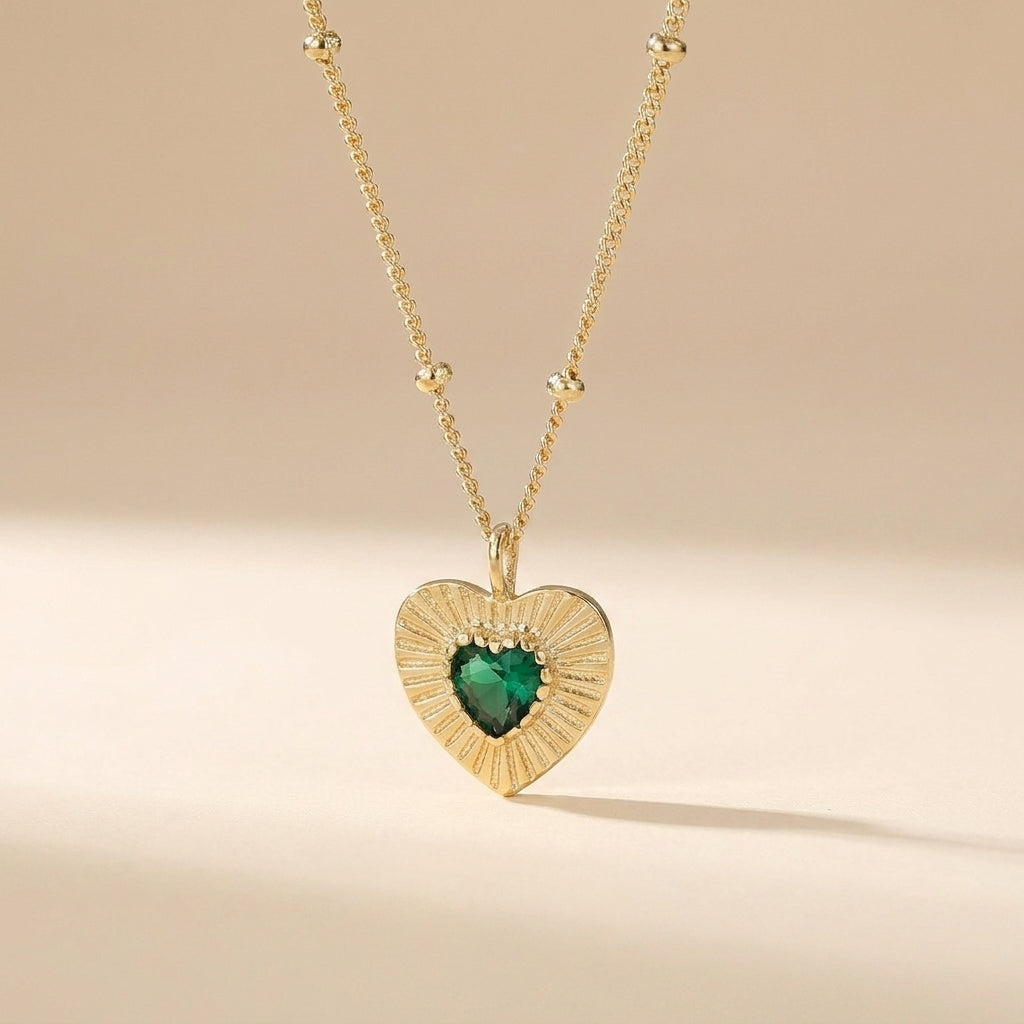 Buy Sunburst Emerald Heart Pendant Necklace - Gold Plated 925 Sterling Silver at Pinky Promise