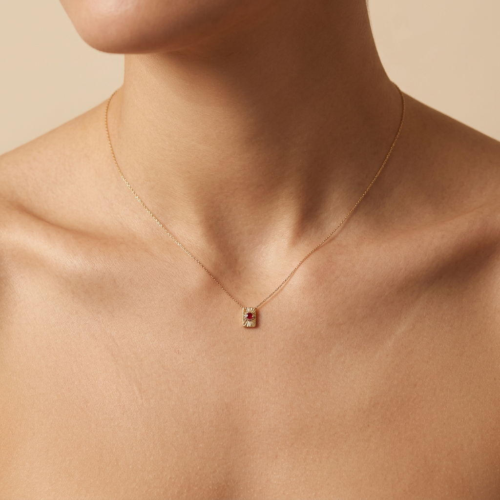 Buy Sunburst Heart Tag Necklace - Gold Plated 925 Sterling Silver - Necklaces at Presentopia - View 2