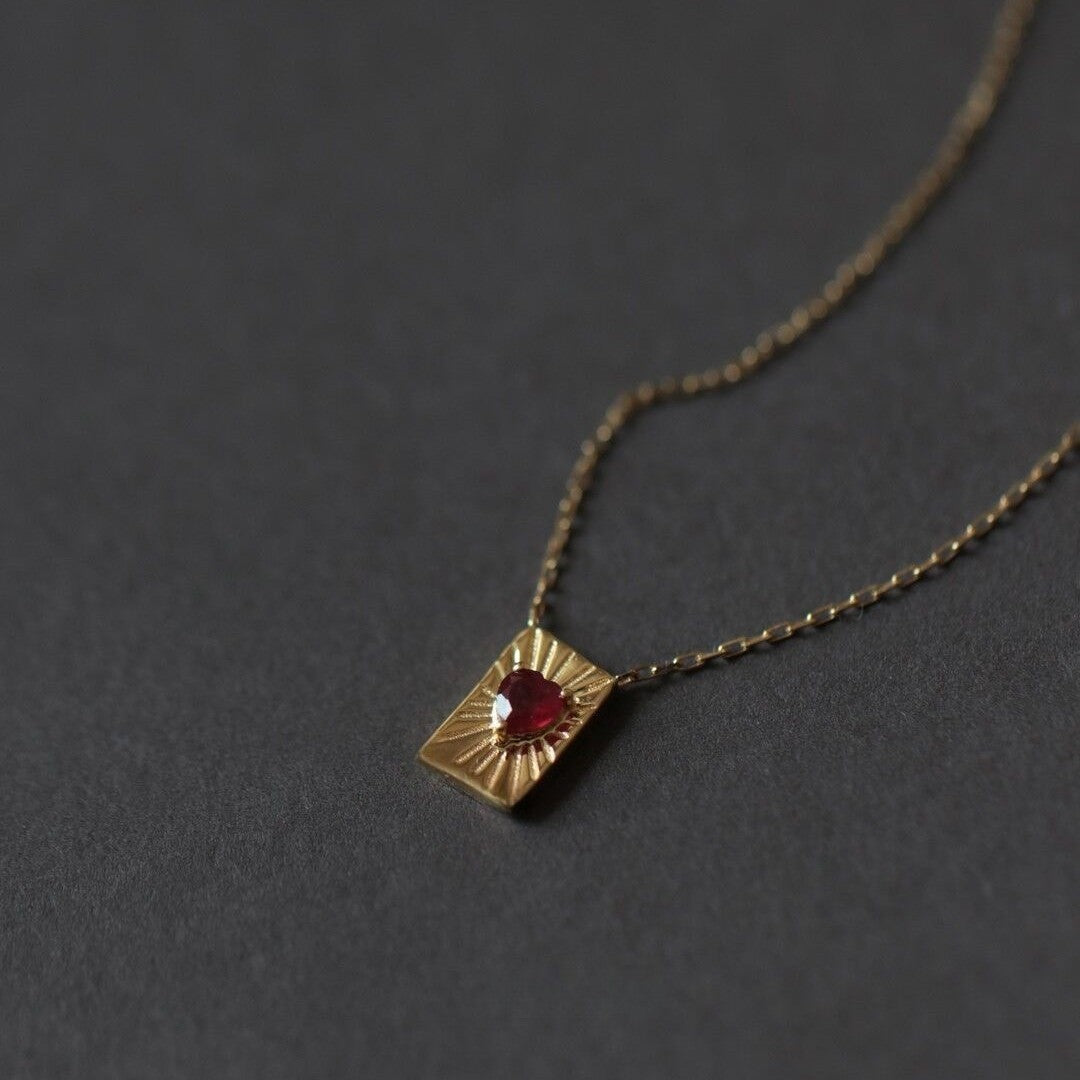 Buy Sunburst Heart Tag Necklace - Gold Plated 925 Sterling Silver - Necklaces at Presentopia - View 3