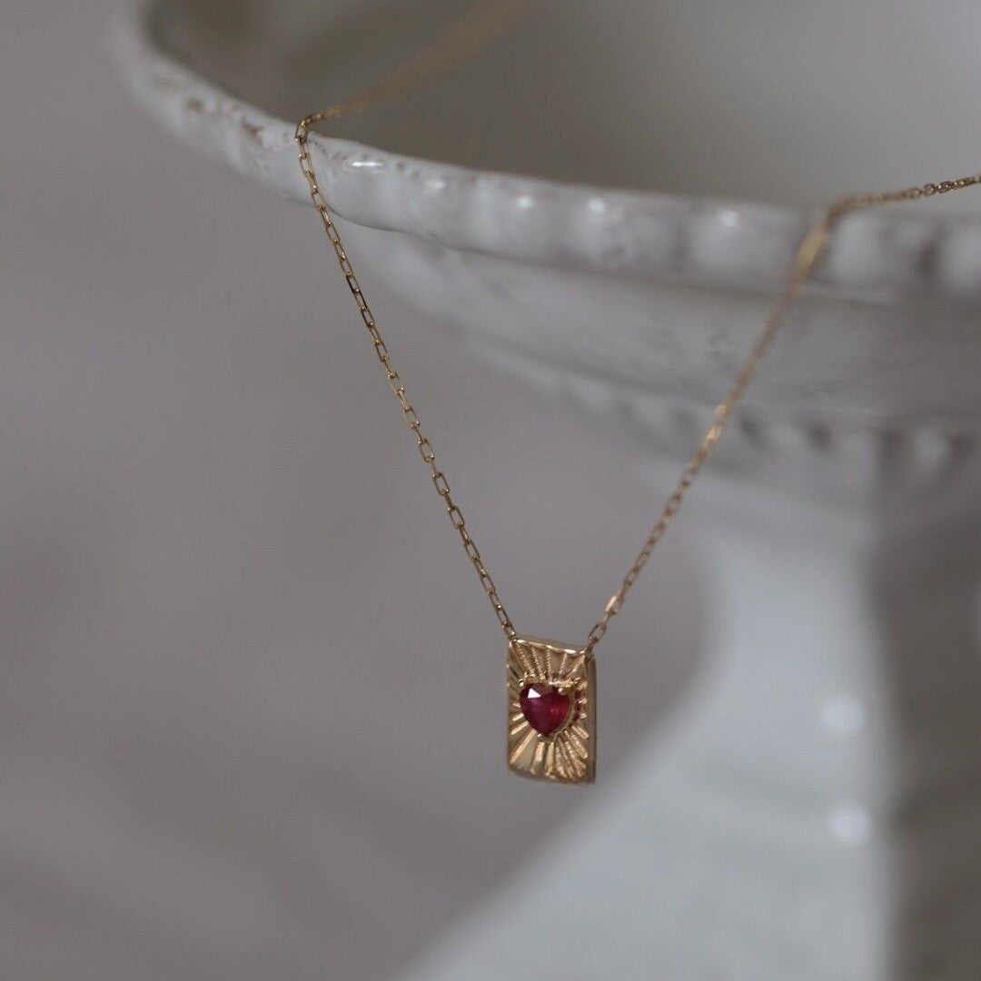 Buy Sunburst Heart Tag Necklace - Gold Plated 925 Sterling Silver - Necklaces at Presentopia - View 6