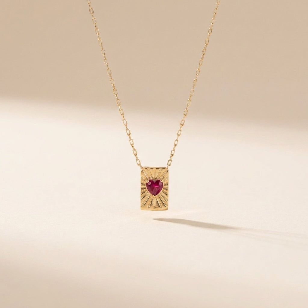 Buy Sunburst Heart Tag Necklace - Gold Plated 925 Sterling Silver - Necklaces at Presentopia