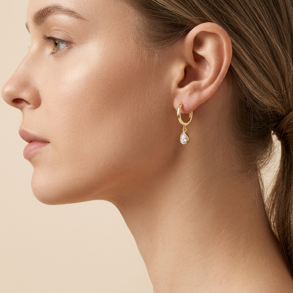 Buy Teardrop Zircon Hoop Earrings - 925 Sterling Silver - Earrings at Presentopia - View 2