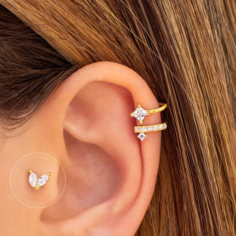 Buy Tiny Leaf Marquise Stud Earrings - Gold Plated 925 Sterling Silver - Earrings at Presentopia - View 2