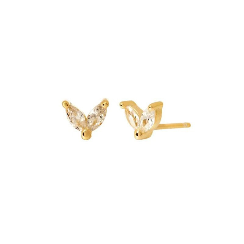 Tiny Leaf Marquise Stud Earrings - Gold Plated 925 Sterling Silver - Photo 4 | Pinky Promise