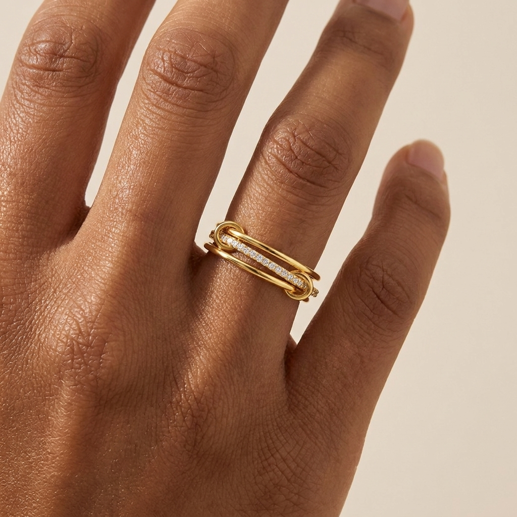 Buy Triple Band Pavé Ring – 925 Sterling Silver, Gold Plated - Rings at Presentopia - View 2