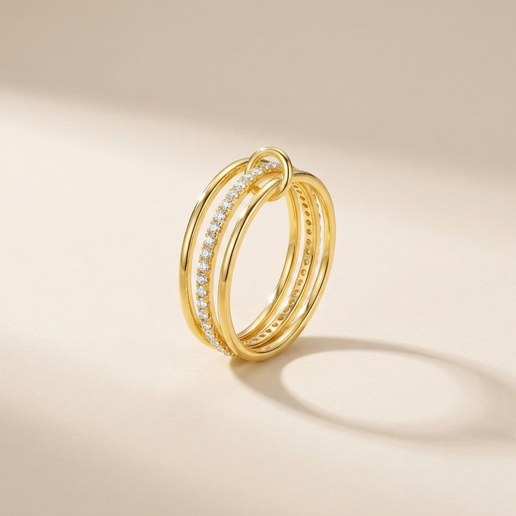 Buy Triple Band Pavé Ring – 925 Sterling Silver, Gold Plated - Rings at Presentopia