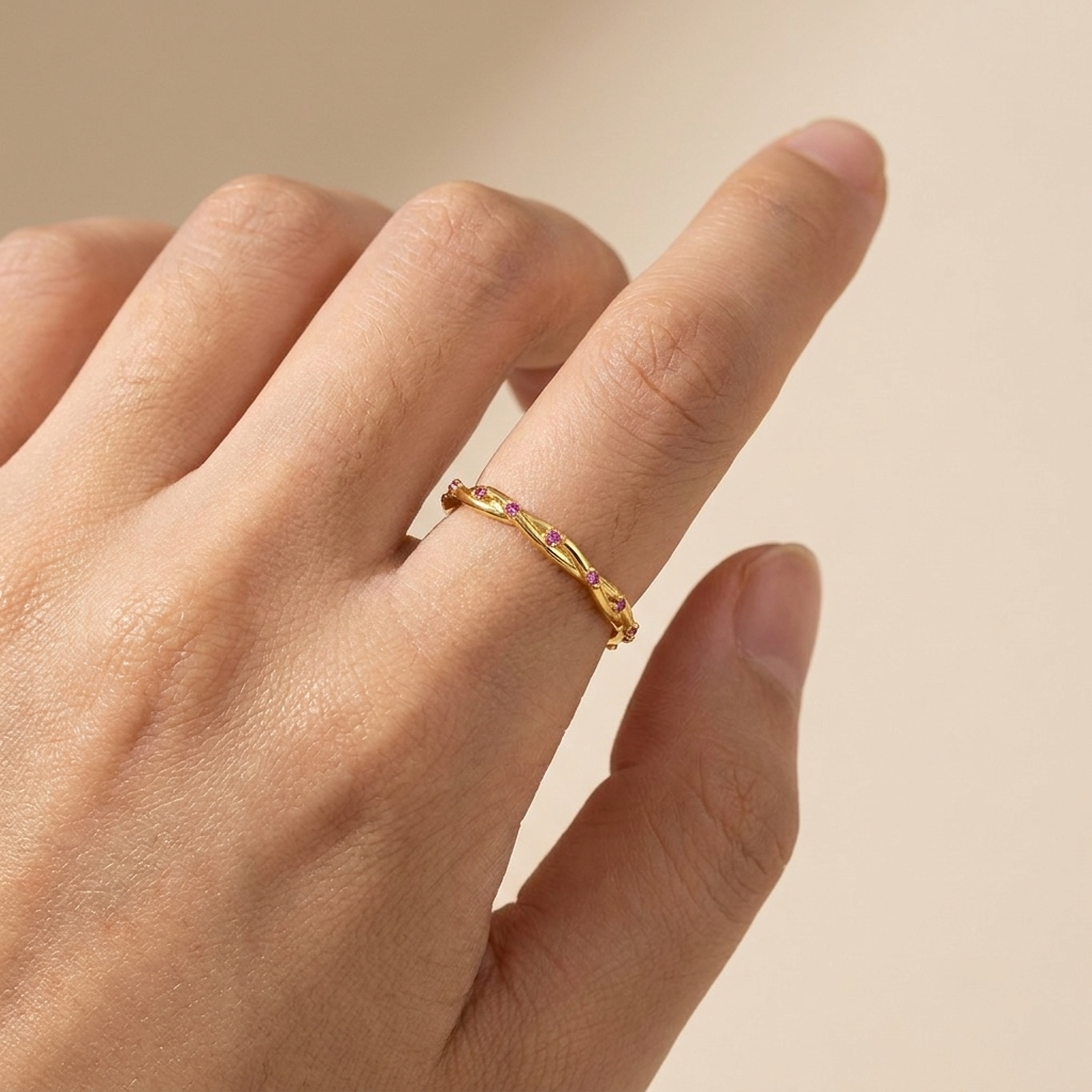 Twisted Vine Pink Stone Ring – 925 Sterling Silver, Gold Plated | Pinky Promise