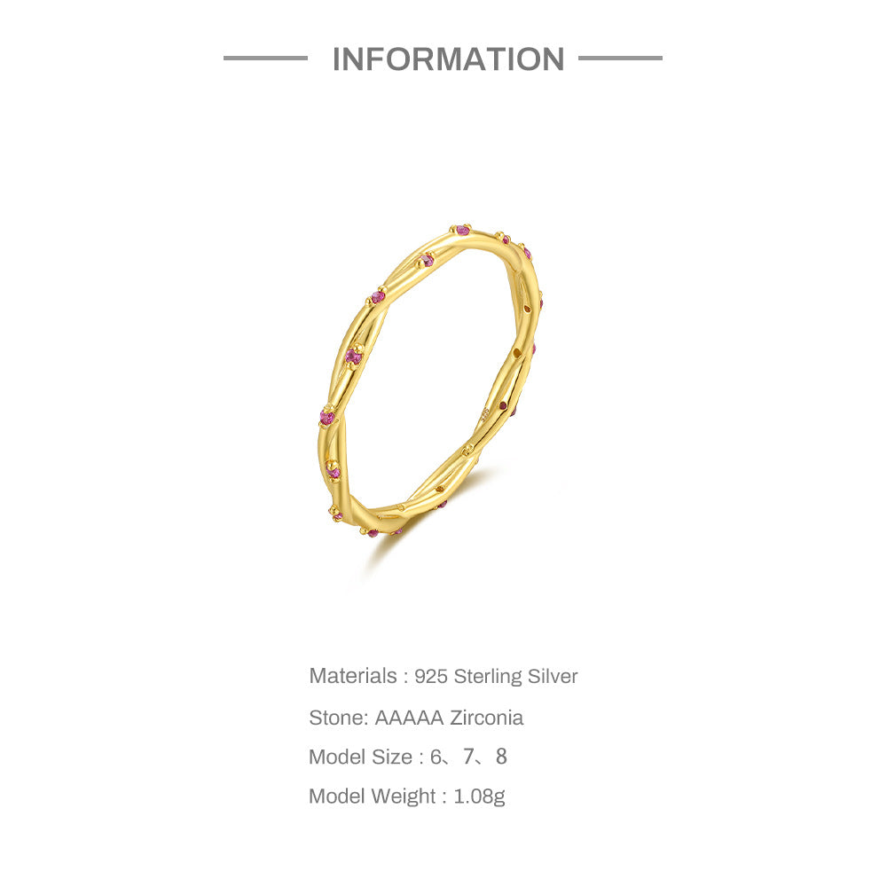 Twisted Vine Pink Stone Ring – 925 Sterling Silver, Gold Plated - Photo 12 | Pinky Promise