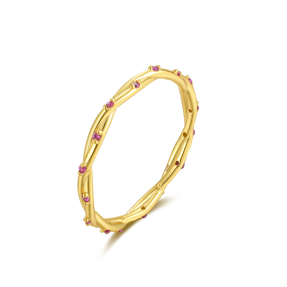 Twisted Vine Pink Stone Ring – 925 Sterling Silver, Gold Plated - Photo 5 | Pinky Promise