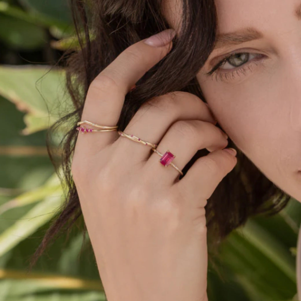 Twisted Vine Pink Stone Ring – 925 Sterling Silver, Gold Plated - Photo 7 | Pinky Promise