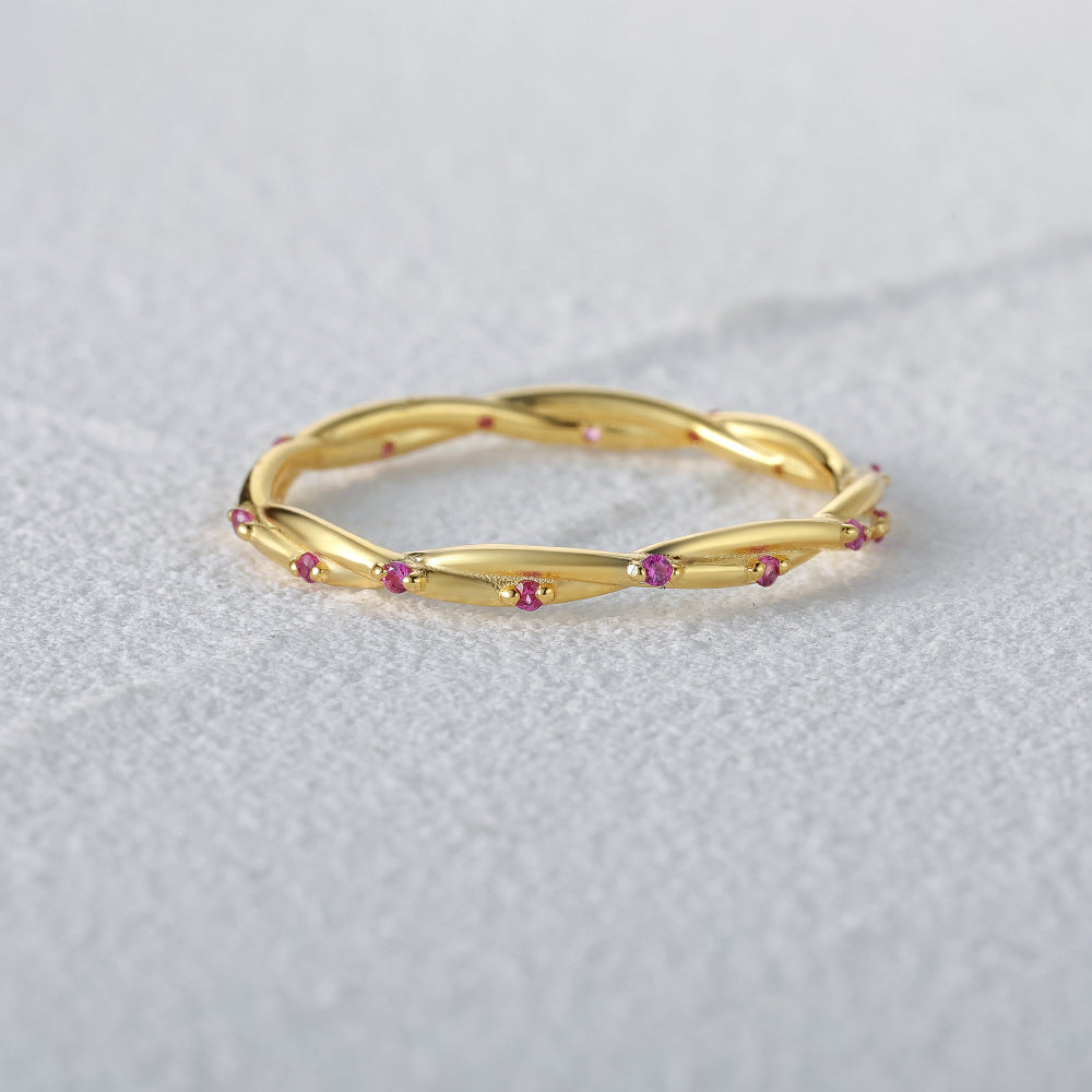 Twisted Vine Pink Stone Ring – 925 Sterling Silver, Gold Plated - Photo 9 | Pinky Promise
