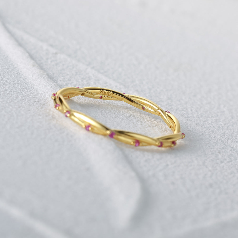 Twisted Vine Pink Stone Ring – 925 Sterling Silver, Gold Plated - Photo 10 | Pinky Promise