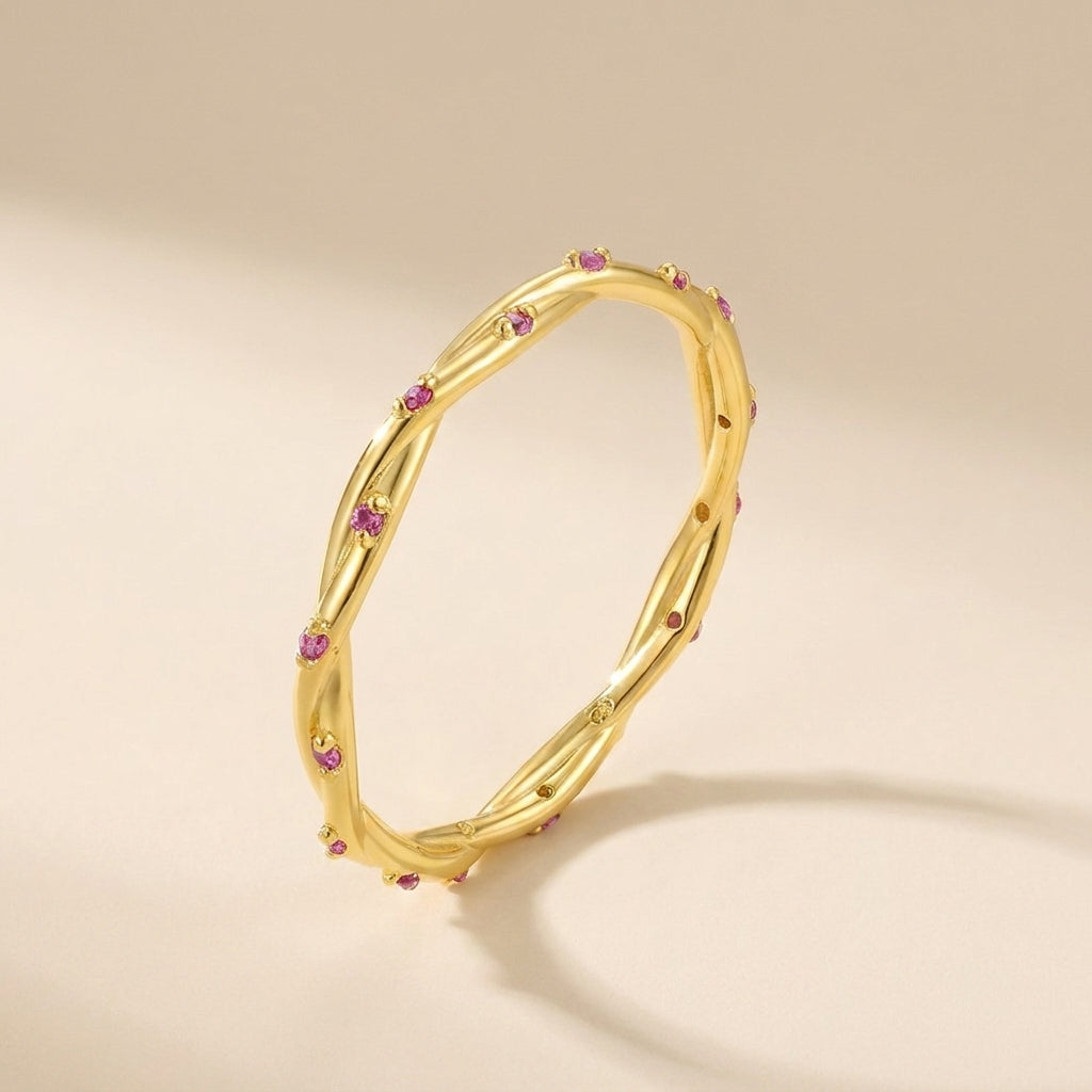 Buy Twisted Vine Pink Stone Ring – 925 Sterling Silver, Gold Plated - Rings at Presentopia