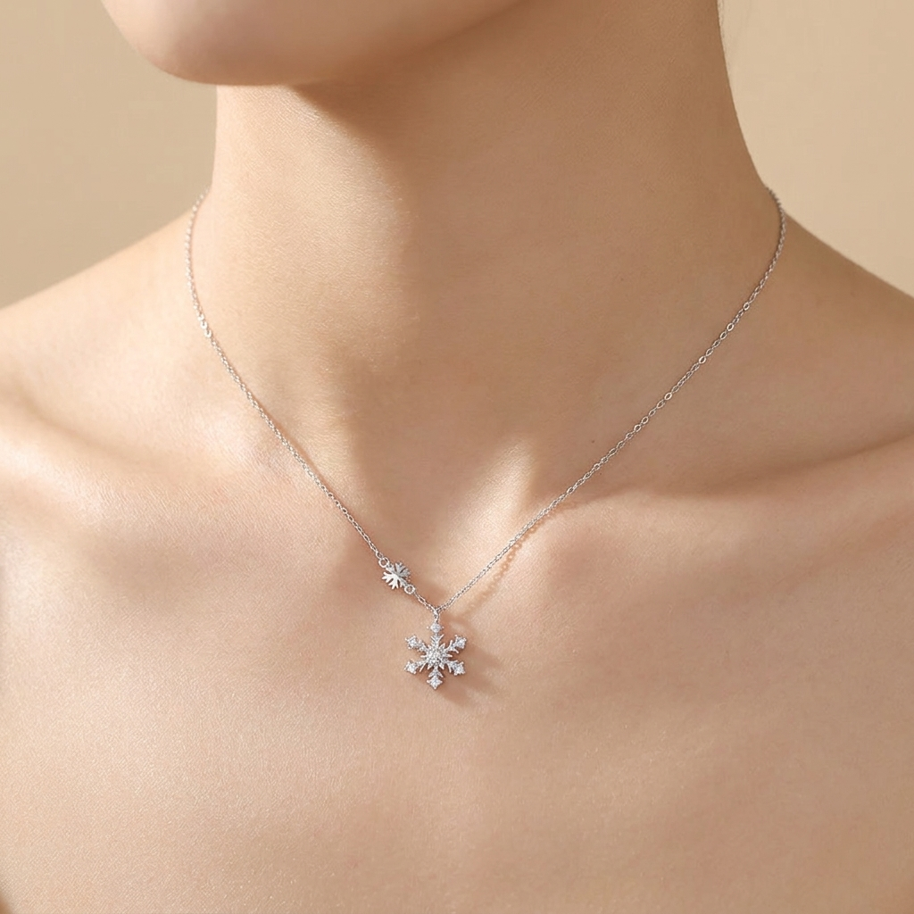 Buy Zircon Snowflake Pendant Necklace – 925 Sterling Silver - Necklaces at Presentopia - View 2